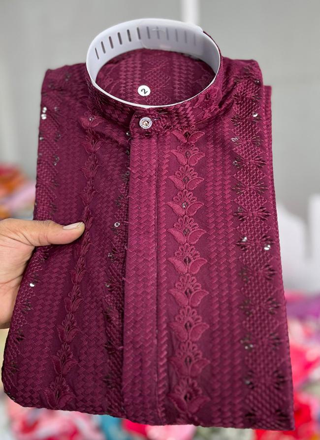 Rayon Magenta Casual Wear Shifli Work Readymade Kurta Pajama